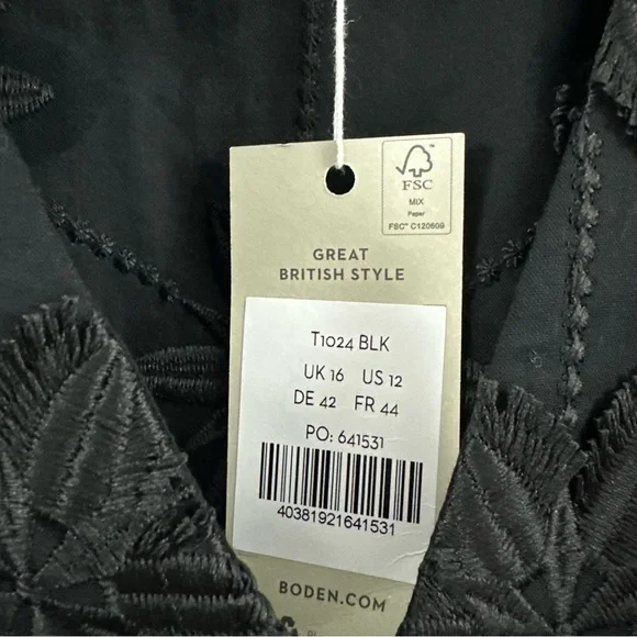 NWT Boden Women’s Floral Puff Sleeve Black Button Blouse Size 2 - Picture 4 of 6